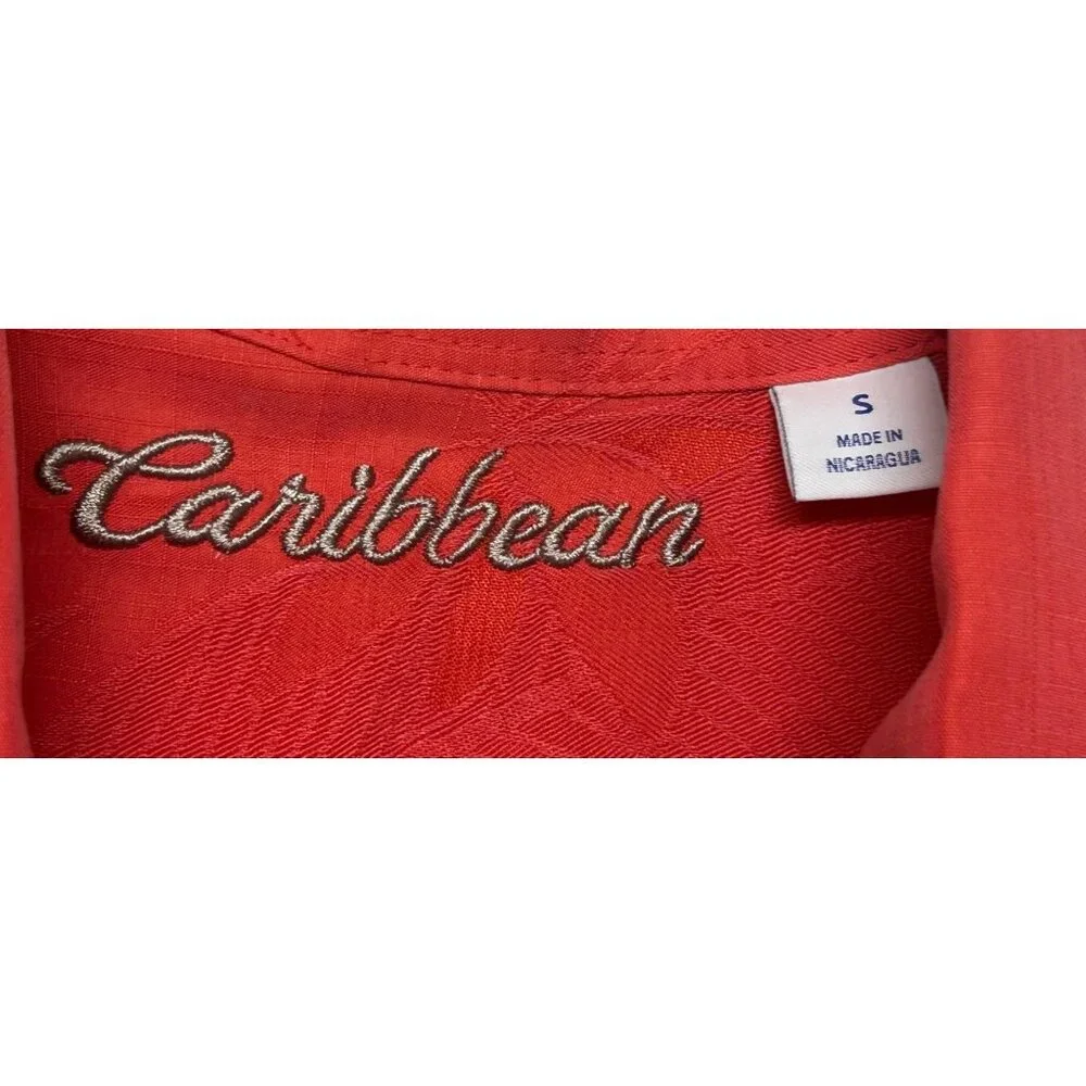 Caribbean Men's Coral Short Sleeve Jacquard Shirt Small Beach Cruise Tropical - Picture 3 of 7